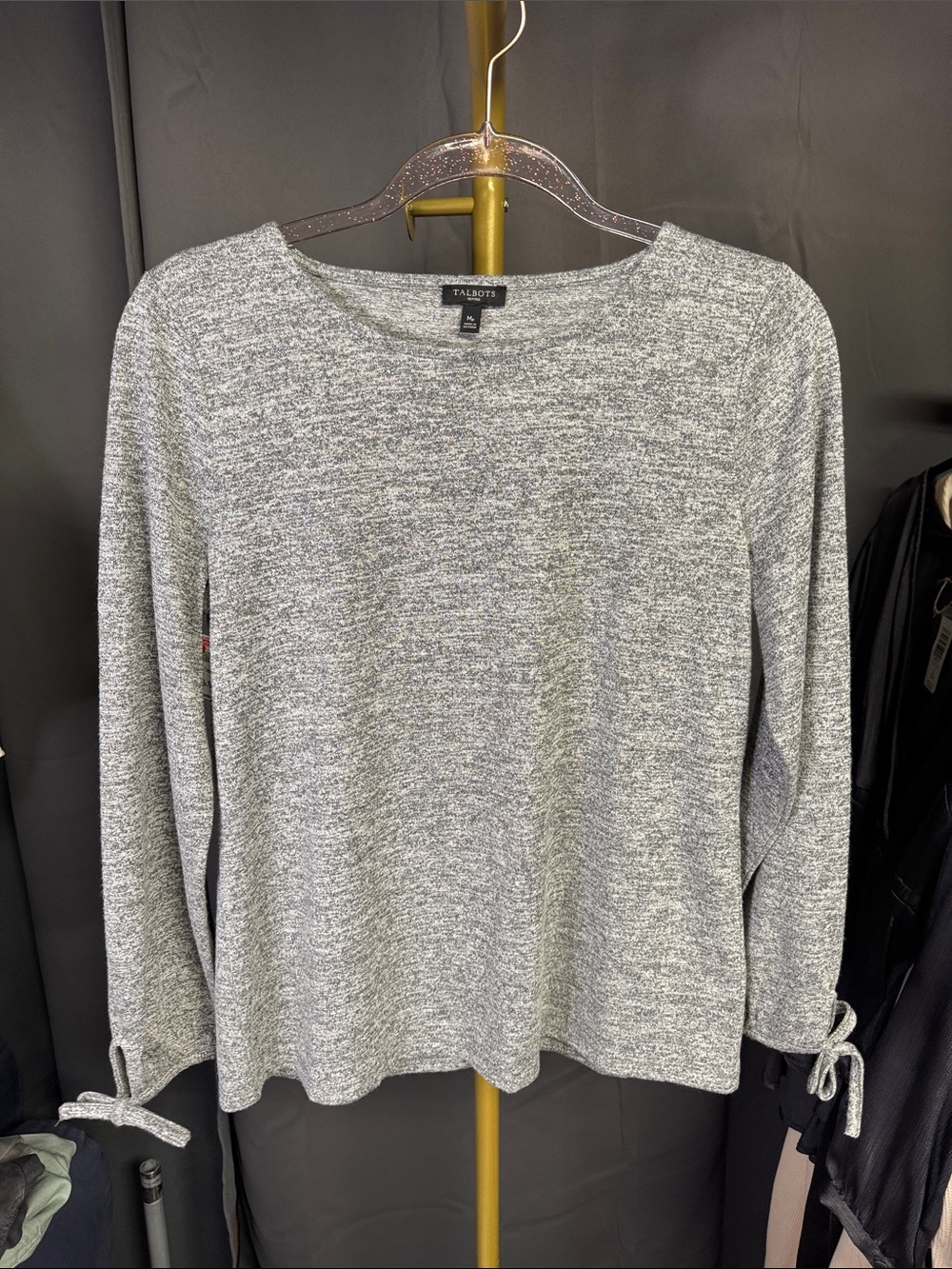 Talbots Heather Gray Tie-Cuff Long Sleeve Knit Top